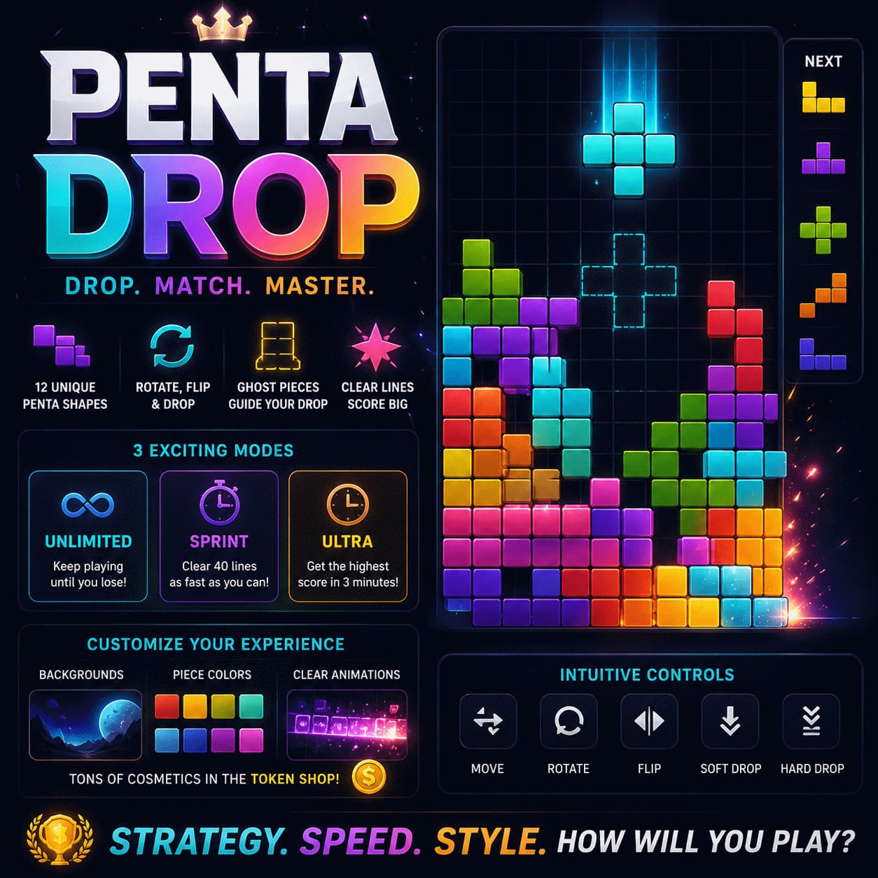 Pentadrop falling blocks